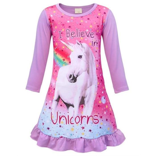 AmzBarley pour Filles Chemise Nuit Licorne Enfant Pyjama de Noel pour la famille de Arc en Ciel Chambre Train de Dormir Vetements