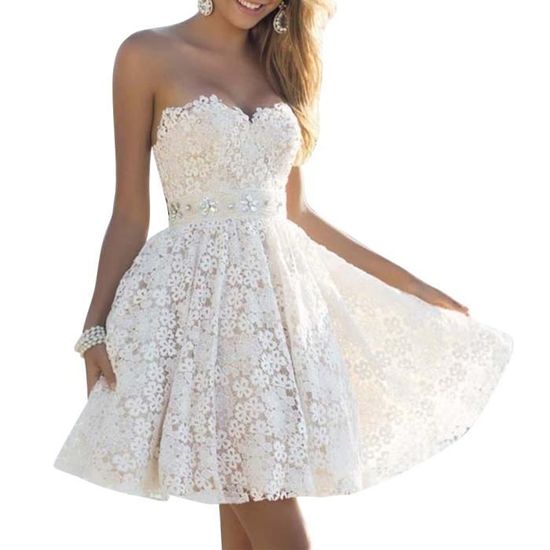 FEOYA - Robe De Soirée Femme En Dentelle Florale Col V Robe De Cocktail