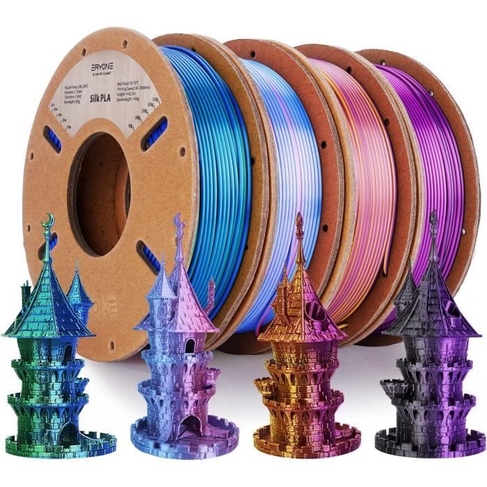 Filament PLA bicolore en soie 1,75 mm, filament pour imprimante 3D PLA +--0,03 mm, 4 x 250 g-paquet, bleu-vert, rose.[Y402]