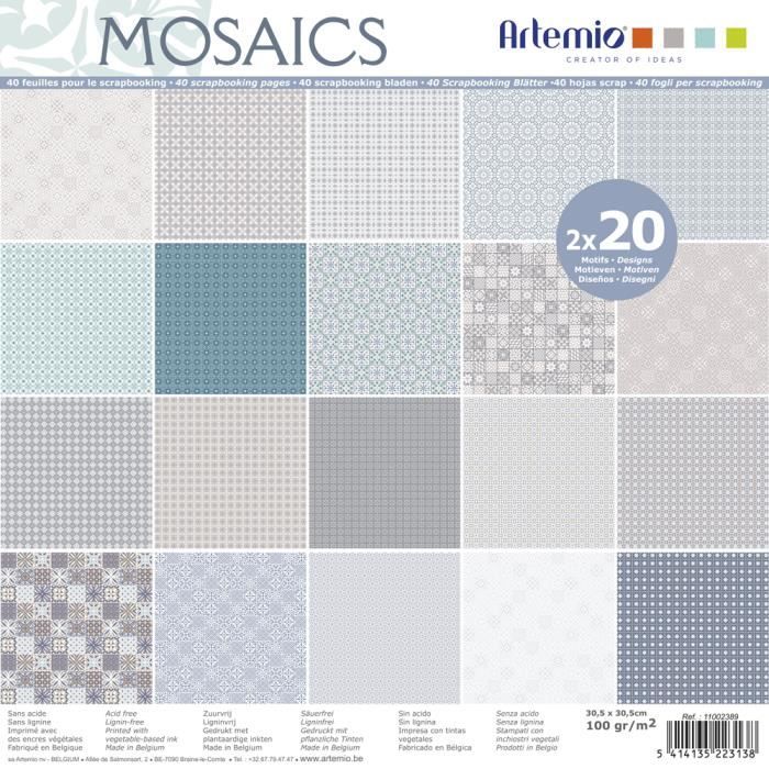 40 Feuilles Papiers Scrapbooking 30.5 x 30.5 - Assortiment Papier Carreau Ciment - Bloc Papier - Papier Mosaïque