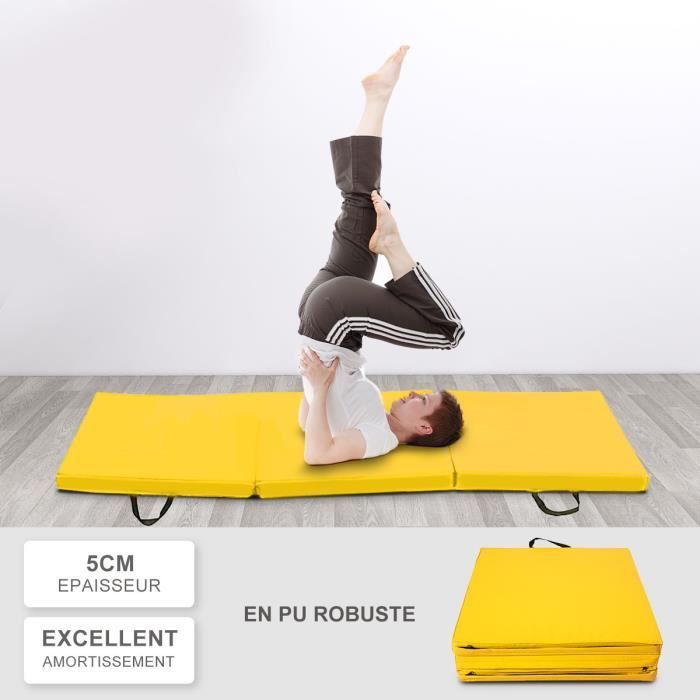 COSTWAY Tapis de Gymnastique Pliable 180 x 60 x 5 cm Matelas de Fitness Portable Natte de Gym pour Fitness/Yoga/Sport/Exercice Jaune