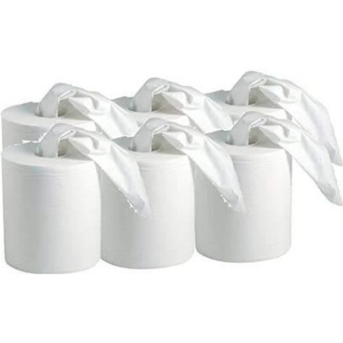 ESSUYAGE PAPIER BOBINE ESSUIE MAIN BLANCHE PURE OUATE 450 F - PAQUET DE 6 bobines
