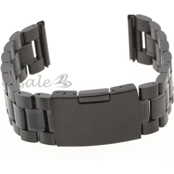22mm Bracelet de Montre Rechange en Acier Noir Watch Strap Band