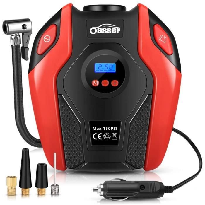 Oasser Compresseur d'air Pompe de pneu de voiture Portable et électrique Avec écran LCD numérique et lumière LED 12 V DC 150 PS A25