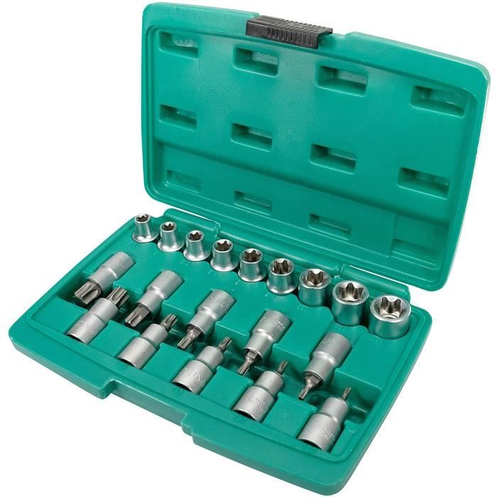 Lot 19 pièces de douilles 1-2- pour vis Torx - WIESEMANN 80195 - acier au chrome-vanadium - pour vis Torx mâles et femelles - d 236