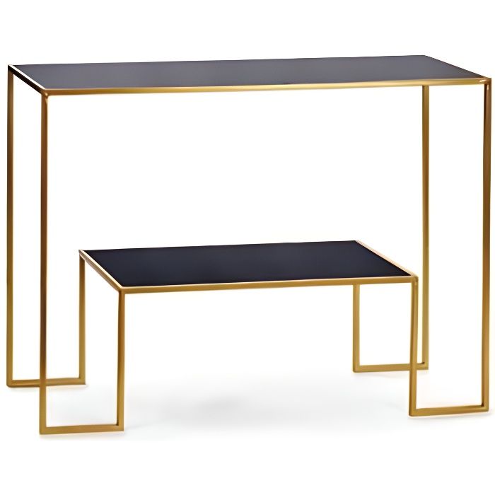 Console d'Entrée Double Plateau Noir et Doré 0,000000