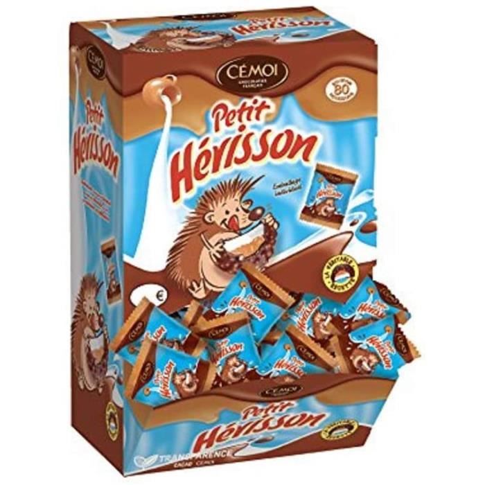 Distributeur Petit Hérisson Guimauve Chocolat au Lait, Cœur Fondant Caramel, Billes de Céréales Croustillantes – Fabriqué en France,