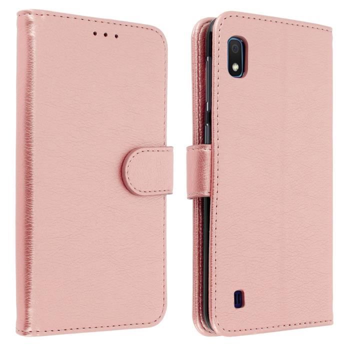 Housse Samsung Galaxy A10 Étui Portefeuille Support Stand Rose gold