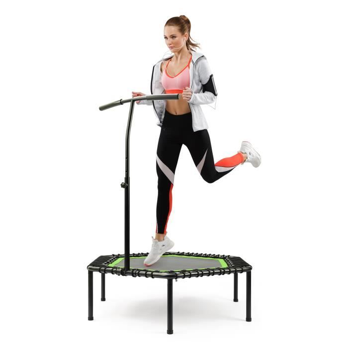 Trampoline Fitness - Gymnastique Haute Performance Ø 122CM élastiques Bungee + Guidon Hauteur Réglable 122-138cm