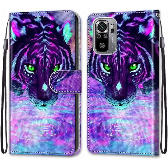 Coque Redmi Note 10s Note 10 4G en Cuir UltraMince avec Carte Fente Redmi Note 10s Note 10 4G avec Fentes Cartes Violet Tiger X