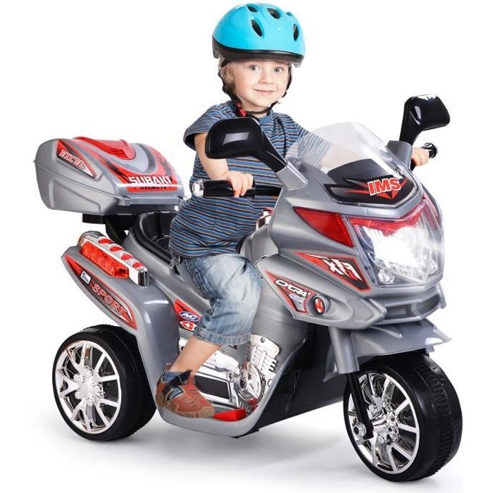 GOPLUS Moto Électrique pour Enfants 37-84 Mois à 3 Roues,Moto Scooter 6V 3 KM/h avec Effet Sonore et Lumineux, Charge 25 kg,Gris