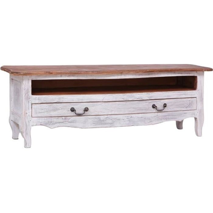 TOP-ZHU Meuble TV 120 x 30 x 40 cm Blanc Bois de récupération massif