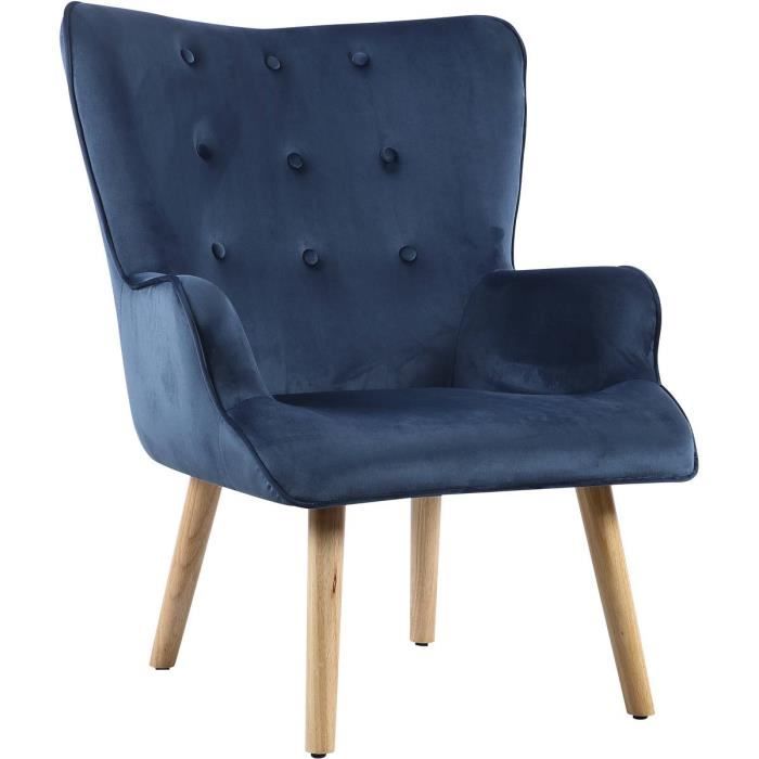 Fauteuil style scandinave velours -Odense- - 73 x 81 x 92.5 cm - 1 place - Bleu