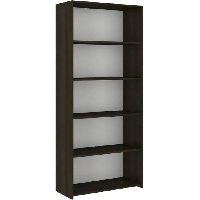 LUCERNE - Bibliothèque contemporaine 5 niches salon-bureau-chambre 180x80x30cm - Meuble de rangement - Wengé