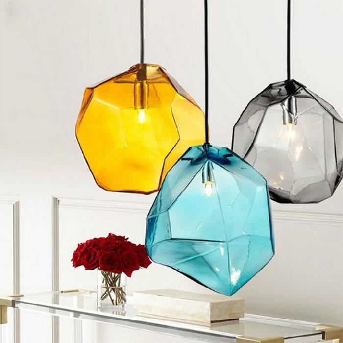 MDER Lampe Suspension Plafonnier Abat-jour Blue Lustre en verre pierre Glaçon forme Lumière salle à manger salon chambre bar