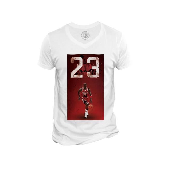 T-shirt Homme Col V Michael Jordan 23 Chicago Bulls Basket Superstar GOT