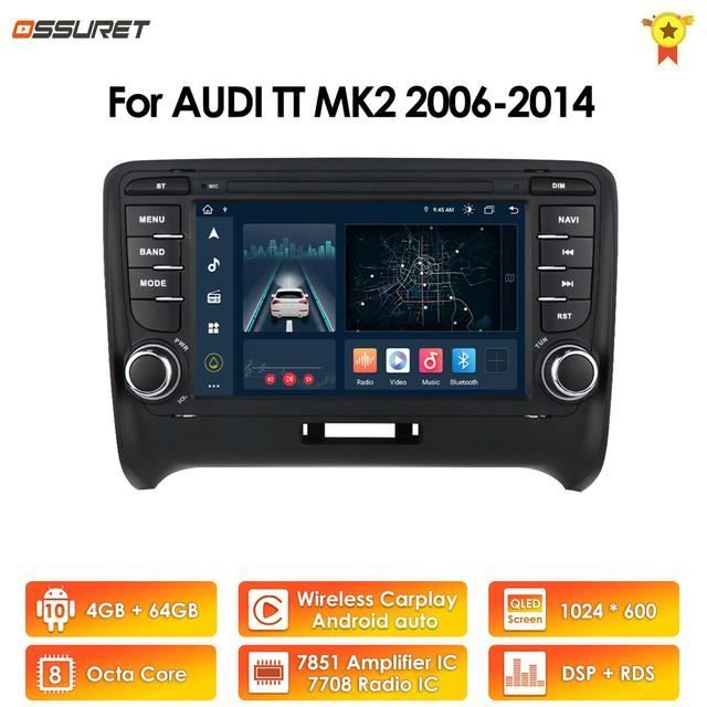 4G-LTE Carplay 7 pouces 2 Din Android Autoradio GPS pour Audi TT MK2 8J 2006 - 2014 AutoRadio Multimédia GPS 2din Stéréo Audio Vidéo