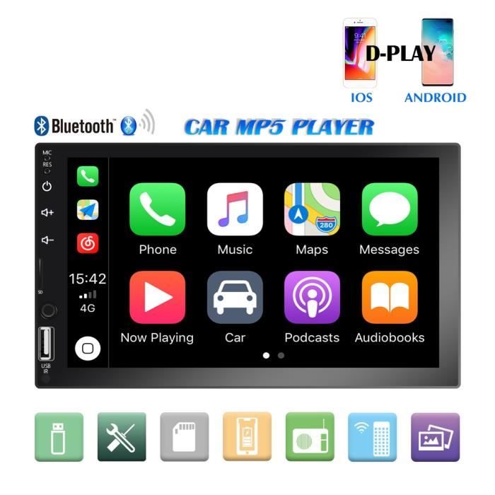 Double Din Car Stereo with Apple Carplay 7 inch Touch Screen Car MP5 Player with Android Auto Car Radio Bluetooth Rear View Camera