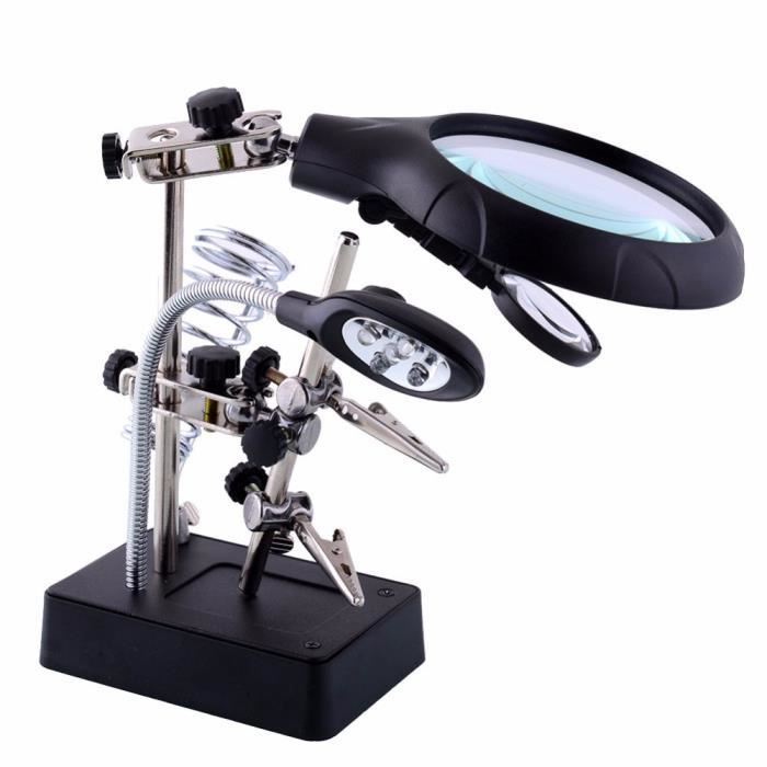 Soudage de la loupe 5 LED Light 10X Auxiliary Clip Magnifier 3 In1 Soudure à la main Iron Stand Holder Station