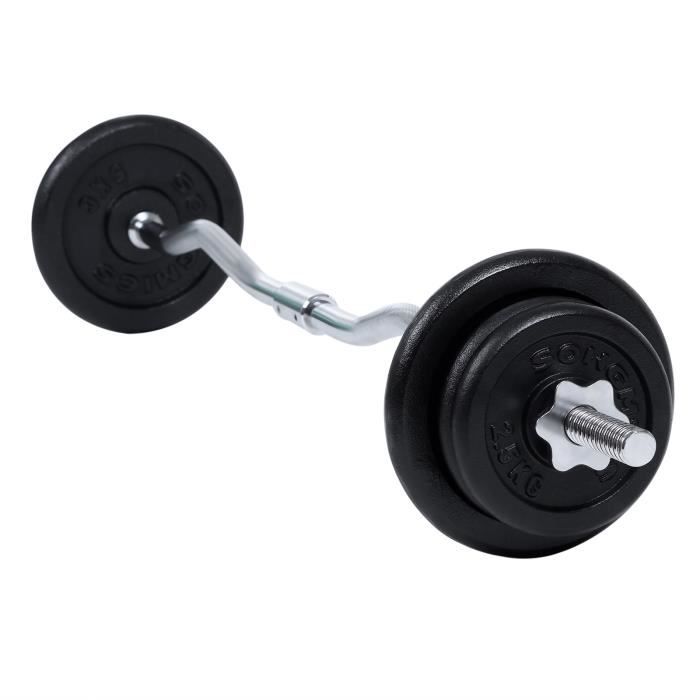 Barre d’Haltères, Barre de curl 6 disques 25 kg Songmics® SYL60T