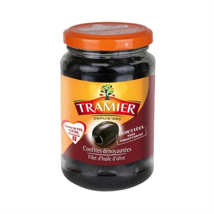 TRAMIER - Olives Noires Dénoyautées Confit 150G - Lot De 4