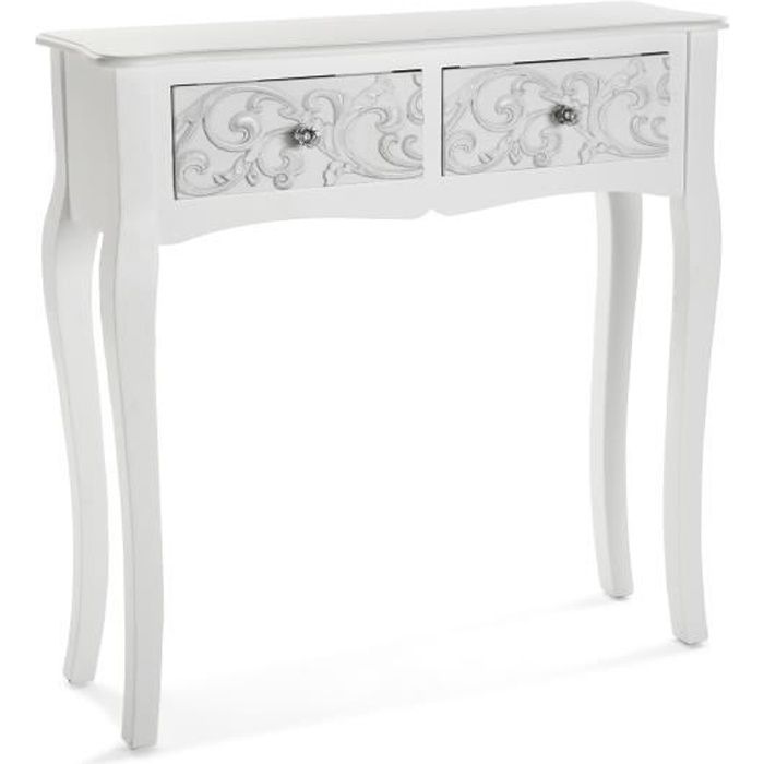 Versa Anjali Meuble d'Entrée Étroit pour l’Entrée ou Couloir, Table console, avec 2 tiroirs, Dimensions (H x l x L) 80 x 25 x 80 cm,