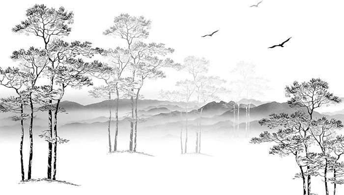 Papier Peint Panoramique Paysage Noir Et Blanc Papier Peint Panoramique Paysage D'Arbre En Noir Et Blanc Papier Peint