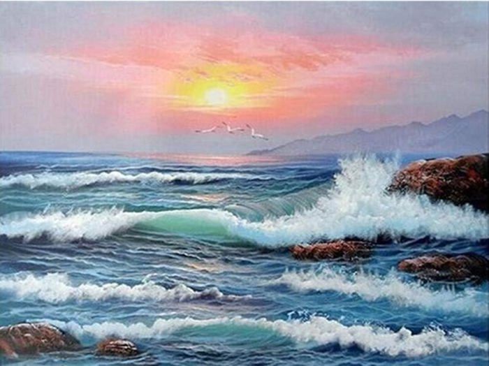 Kit Peinture Par Numéros Adulte - Coucher De Soleil Sur Toile 30x40cm Avec Cadre Et Chevalet, Idéal Déco Maison