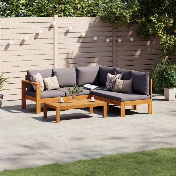 vidaXL Salon de jardin 4 pcs bois d'acacia solide avec coussins - vue 9