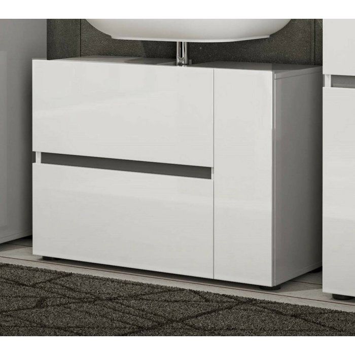 Meuble sous lavabo Dellertsso - Dmora - Melaminè - Blanc brillant 83x34h62 cm Meuble sous lavabo Dellertsso - Dmora - Melaminè - Blanc brillant 83x34h62 cm