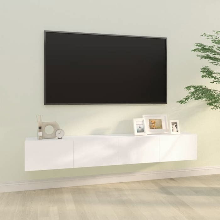 Lot de 2 meubles TV muraux-Banc TV suspendus 2 pcs blanc 100x30x30 cm bois dingénierie 510934