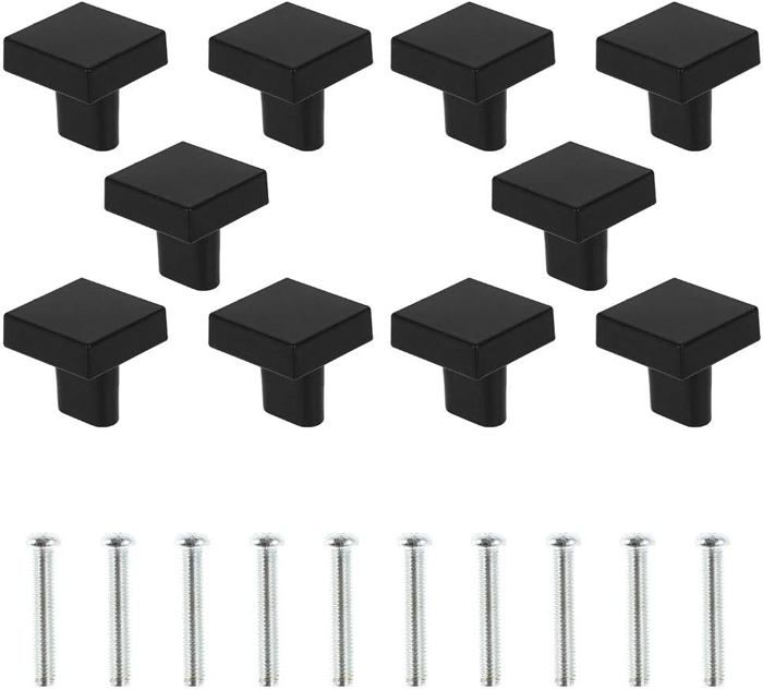 Lot de 10 Boutons de Porte Noir Boutons darmoire Carrée en Laiton Massif Poignées de Meuble Cuisine Vintage avec Vis (Noir)