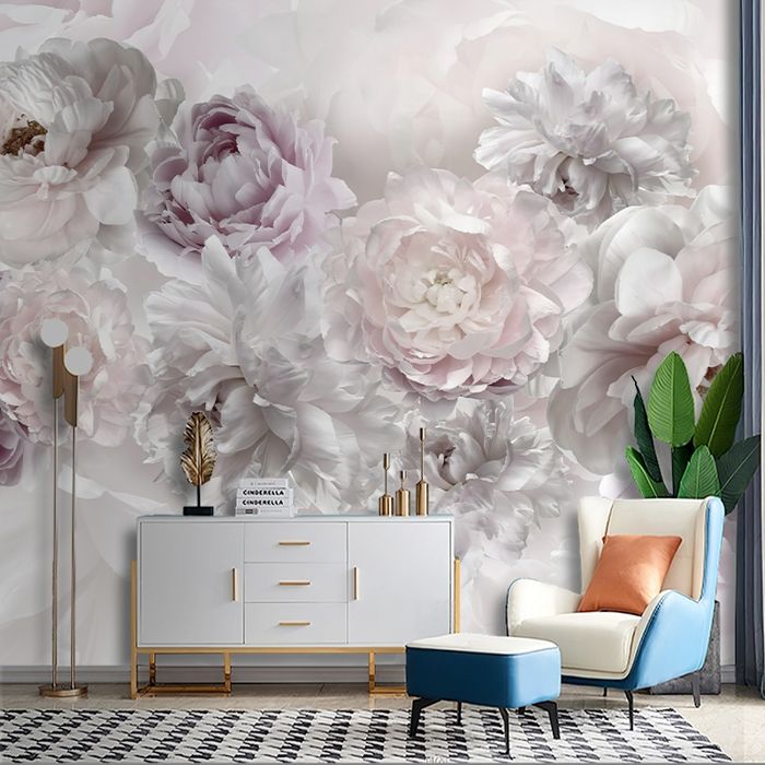 Papier Peint Panoramique Papier peint pivoine 3D salon salle à manger ...