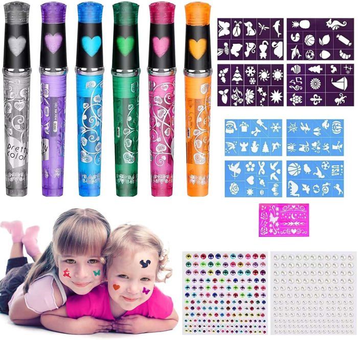 Stylo Tatouage Enfant, Kit Tatouage Paillettes Enfant Fille Avec 6