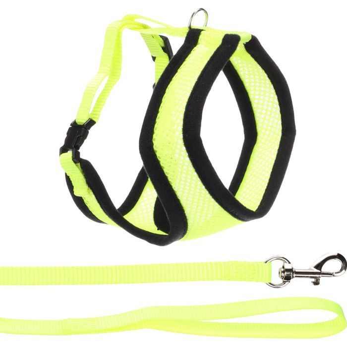 Comparer les prix de Harnais pour chat - FLAMINGO - Jaune fluo - Nylon respirant - Taille ajustable - Laisse incluse