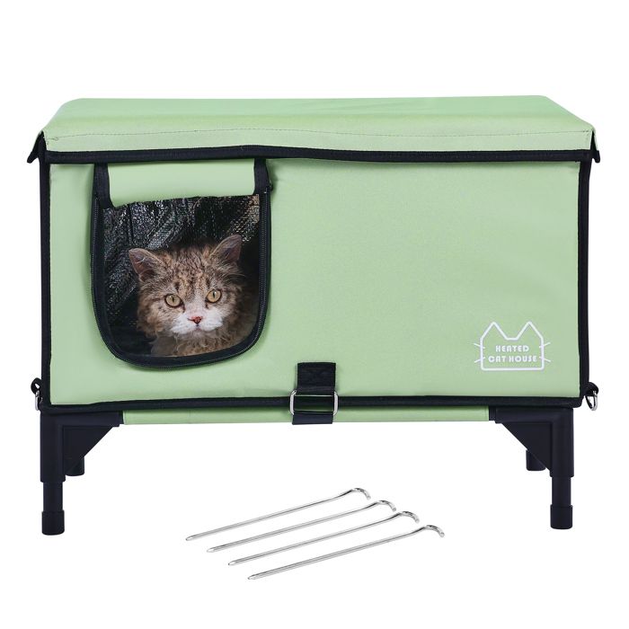 Comparer les prix de Niche Surélevée et Chauffante pour Chat-Duoku-Vert-Abri Cubique pour Chat avec Température et Minuterie Réglables