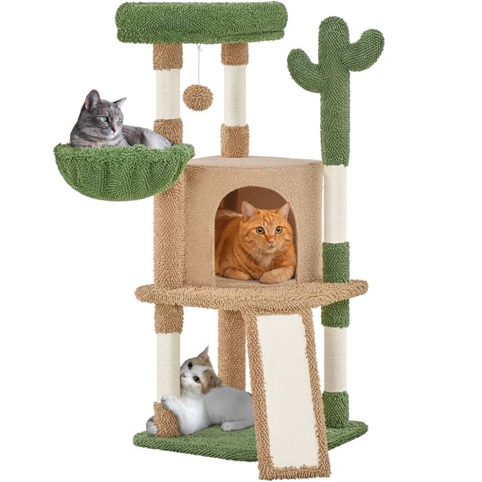 Comparer les prix de Yaheetech Arbre à Chat Design Cactus en Peluche avec Poteaux en Sisal Plateformes Niche Panier Perchoir Marron et Vert