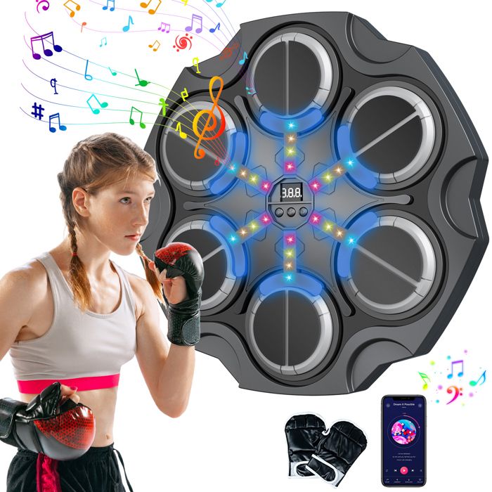 Machine De Boxe Musicale Bluetooth Avec Lumières LED - 3 Modes De Jeu, Gants Inclus, Pour Adultes Et Enfants