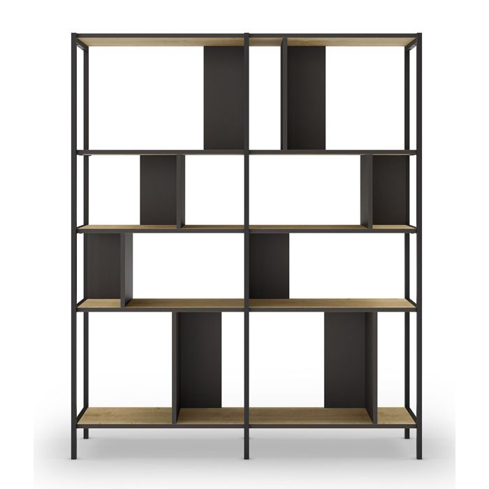 Bibliothèque meuble étagère aspect bois coloris chêne et métal noir - Longueur 144 x Profondeur 35 x Hauteur 175 cm Bibliothèque meuble étagère aspect bois coloris chêne et métal noir - Longueur 144 x Profondeur 35 x Hauteur 175 cm
