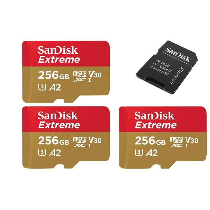 Lot de 3 SanDisk Extreme A2 micro SDXC Carte mémoire flash Class 10 - vue 2