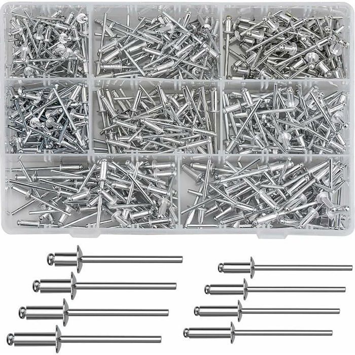 Rivets Aveugles 420 Pcs M3.2 M4 Rivets Aveugles en Aluminium Assortiment 8 tailles rivets pop pour Métal Bois Plastique——