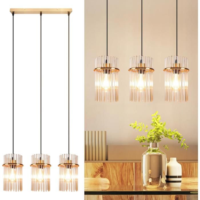 Suspension Homefire à 3 lampes en verre doré compatible E27 parfait pour illuminer votre table à manger avec élégance