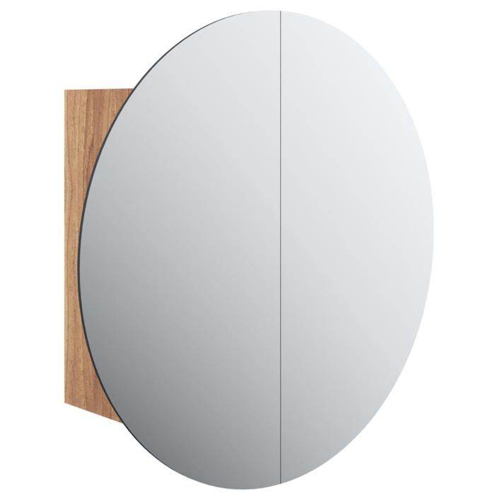 Armoire de salle de bain à miroir LED - vidaxl - 40x40x175 cm - Miroir rond 60 cm - Éclairage LED - Brun