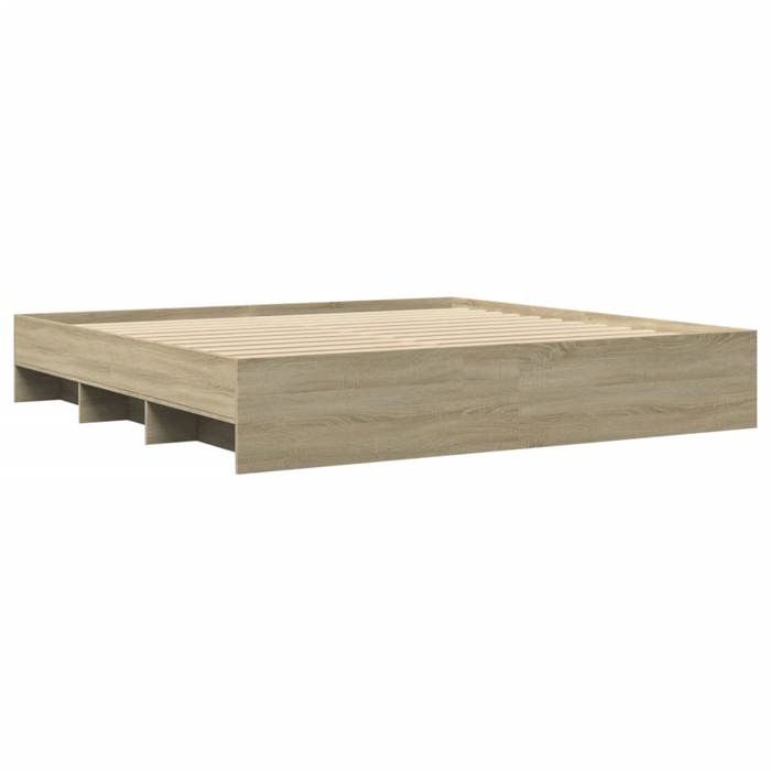 Structure de lit chêne sonoma - UU - 200x200 cm - Bois dingénierie - Sommier à lattes - Compartiments de rangement