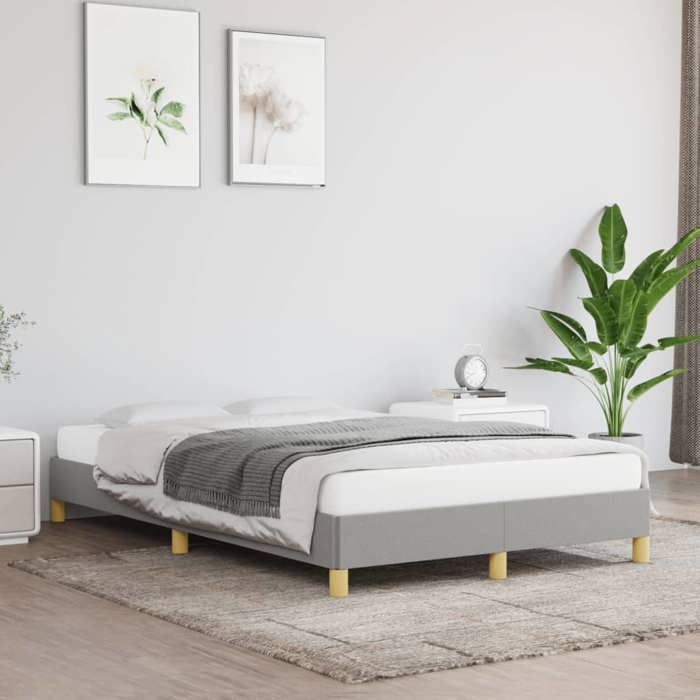 Cadre de lit en tissu - UU - Gris clair - 120x190 cm - Tissu polyester - Contreplaqué - Bois de pin massif - Mousse