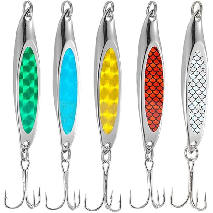 Lot de 5 leurres de pêche en métal cuillères à Paillettes avec appât Dur pour Outil de leurre de lac de mer