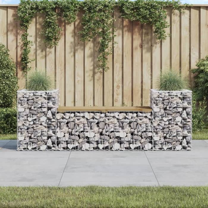 Automne/hiver Brun Banc de jardin design gabion 183x41x605cm - bois de pin imprégné - Hauteur:60.5cm DEC5606683