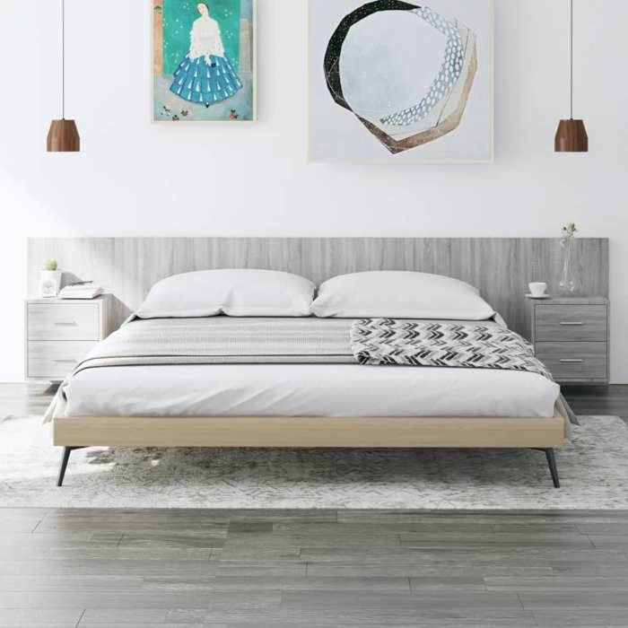 Tête de lit avec armoires - vidaXL - Sonoma gris - Bois dingénierie - 200x15x80 cm - 2 tables de chevet
