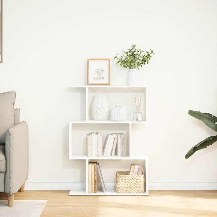 77578 Etagère bibliothèque - MEUBLECHIC - avec stockage - Pour salon - séparateur de pièce à 3 niveaux Blanc 70x24x97 cm Bois ding