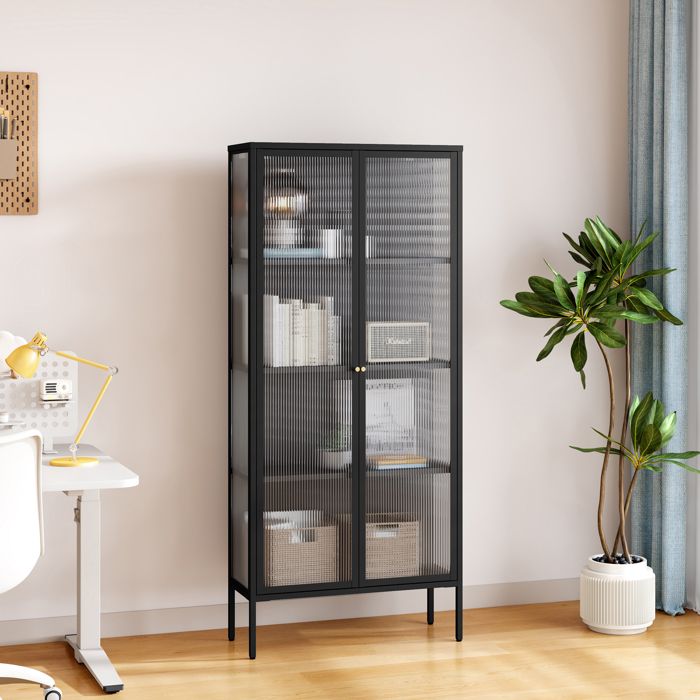 Buffet vitrine Vinterhavn acier 180 x 80 x 35 cm noir